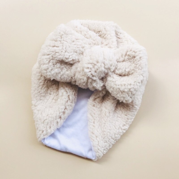 Turban pour bébé d'hiver en tissu épais beige