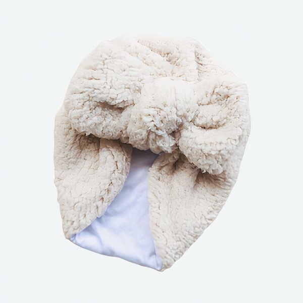 Turban pour bébé d'hiver en tissu épais beige