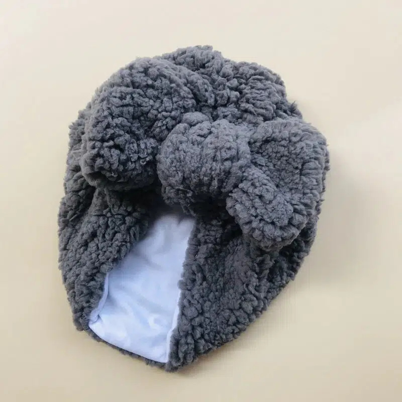 Turban pour bébé d'hiver en tissu épais gris