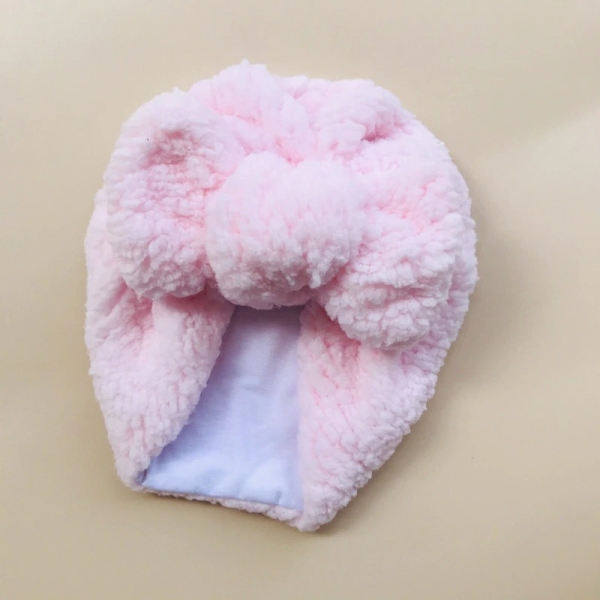 Turban pour bébé d'hiver en tissu épais rose