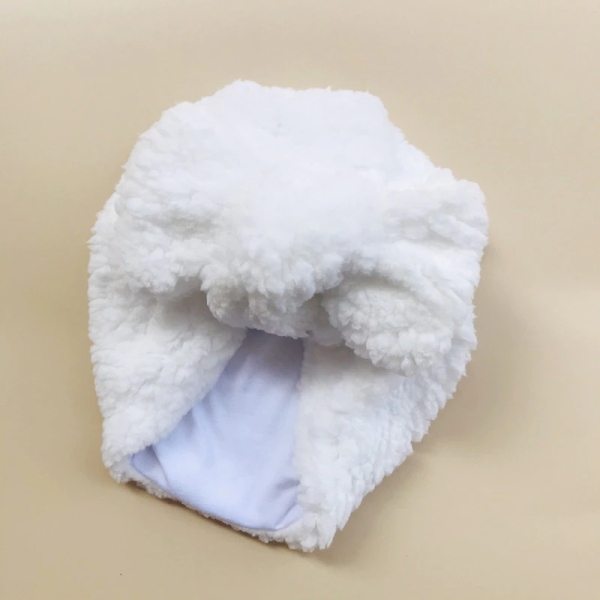 Turban pour bébé d'hiver en tissu épais blanc
