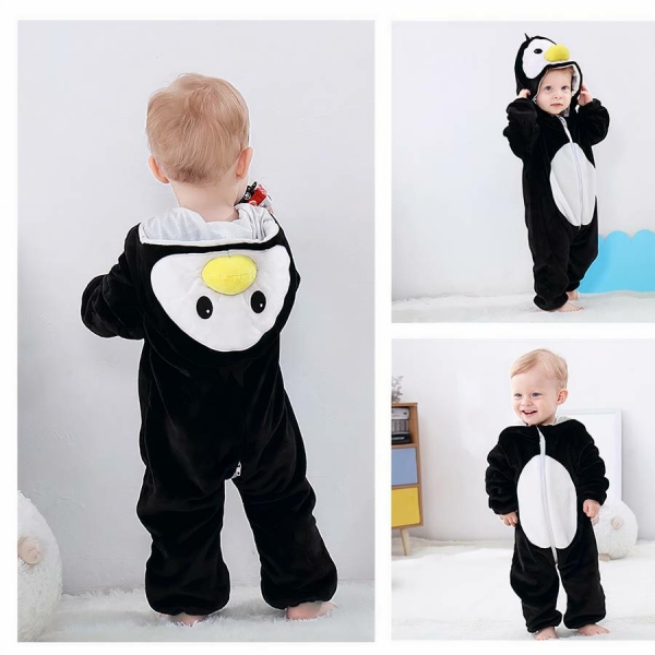 Pyjama chaud et doux avec une capuche à motifs d'animaux pour bébé – Image 3
