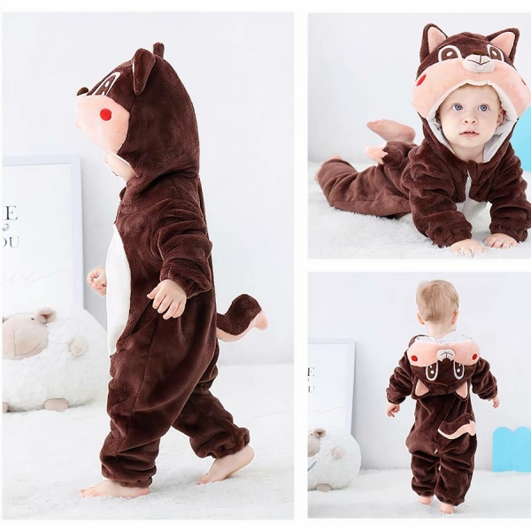 Pyjama chaud et doux avec une capuche à motifs d'animaux pour bébé – Image 2