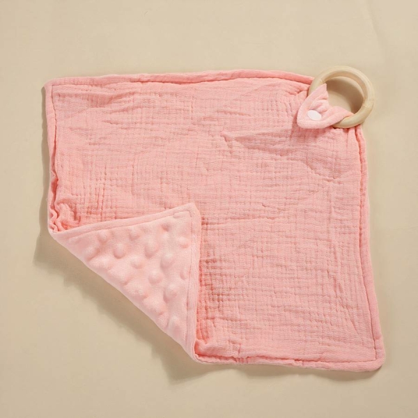 Doudou bébé mignon en coton avec petit anneau en bois pour filles et garçons – Image 2