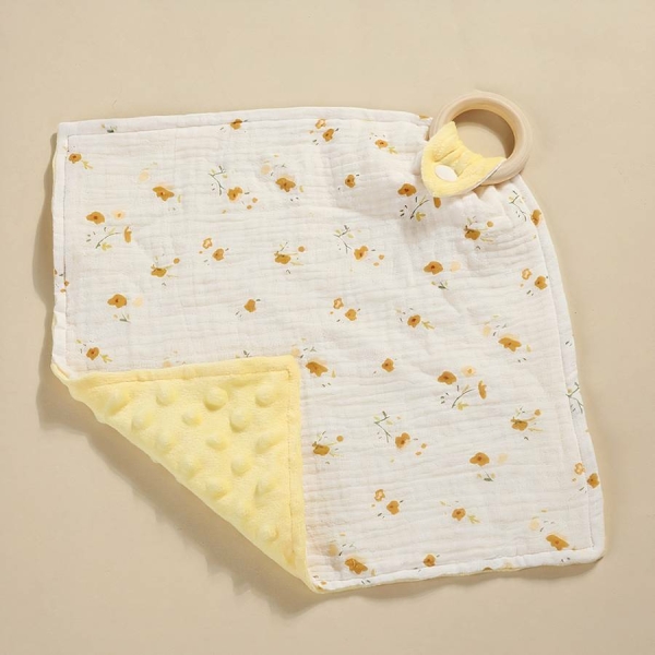 Doudou bébé mignon en coton avec petit anneau en bois pour filles et garçons – Image 4