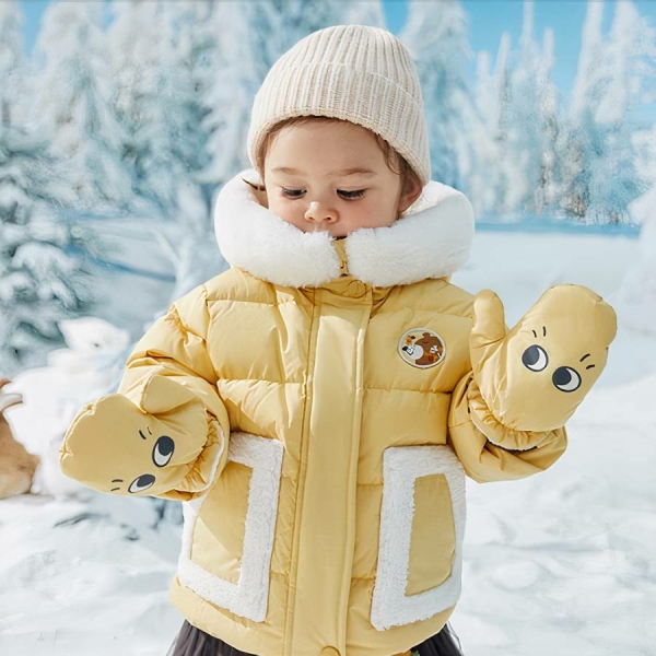 Doudoune bébé fille douillette jaune moutarde avec capuche – Image 2