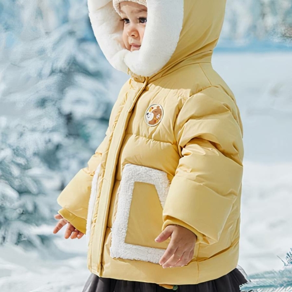 Doudoune bébé fille douillette jaune moutarde avec capuche – Image 3