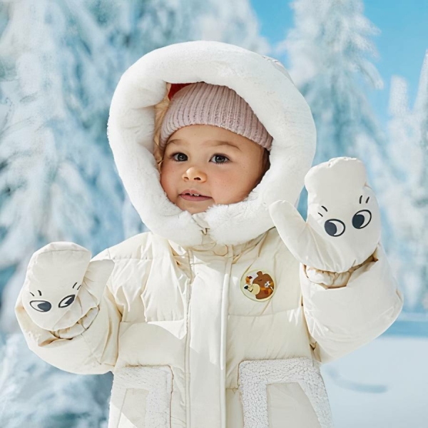 Doudoune bébé douillette pour bébé beige avec capuche – Image 2