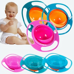 Bol anti renversement pour bébé avec plusieurs coloris et un bébé qui sourit