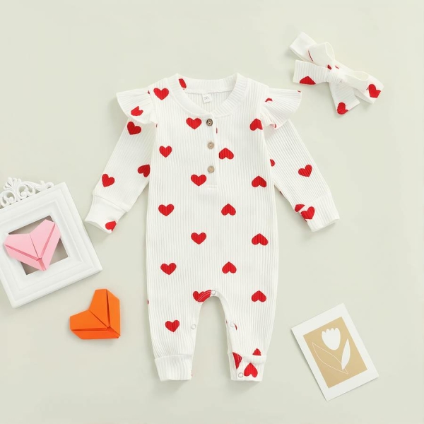 Barboteuse à manches longues imprimé coeur pour bébé – Image 3