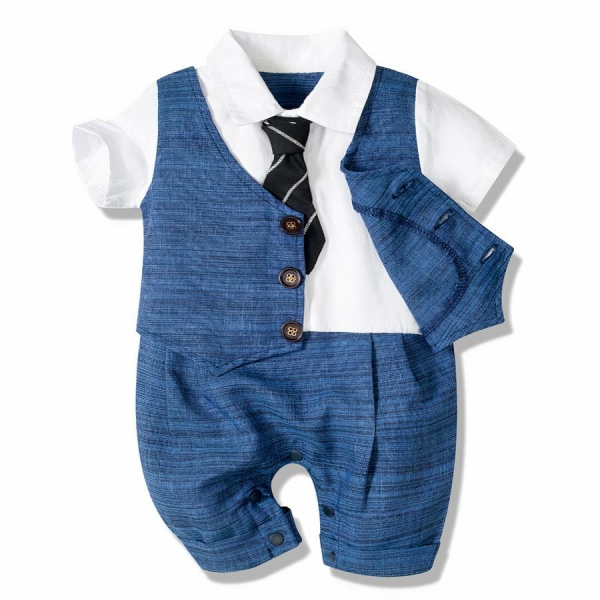 Barboteuse légère costume cravate pour bébé – Image 2