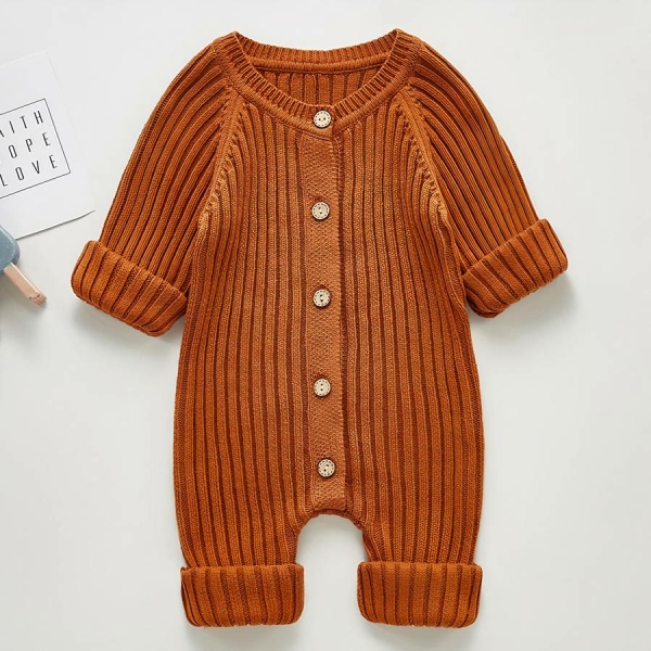 Barboteuse à manches longues tissu côtelé pour bébé – Image 2