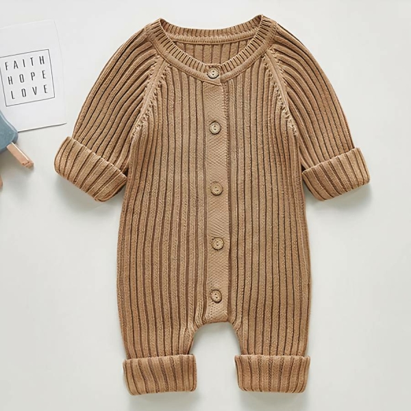 Barboteuse à manches longues tissu côtelé pour bébé – Image 6