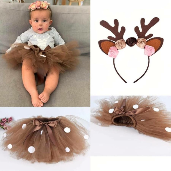 Déguisement bébé jupe en tulle marron avec serre-tête bois de cerf – Image 2