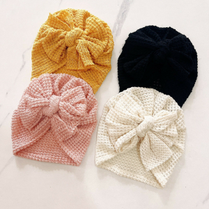 Ensemble de 4 turbans en tricot avec noeud de couleurs jaune, rose, beige et noir
