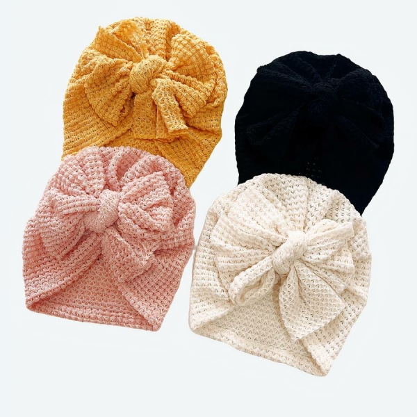 Ensemble de 4 turbans en tricot avec noeud de couleurs jaune, rose, beige et noir