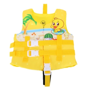 Gilet de natation jaune réglable avec motif canard et un palmier sur le devant