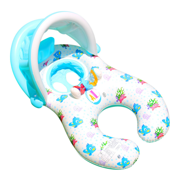 Bouée pour bébé parasol de couleur blanc avec des motifs marins colorés